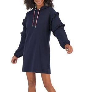Tommy Hilfiger Blue Ruffle Sleeve Hooded Sweatshirt Dress XL NWT